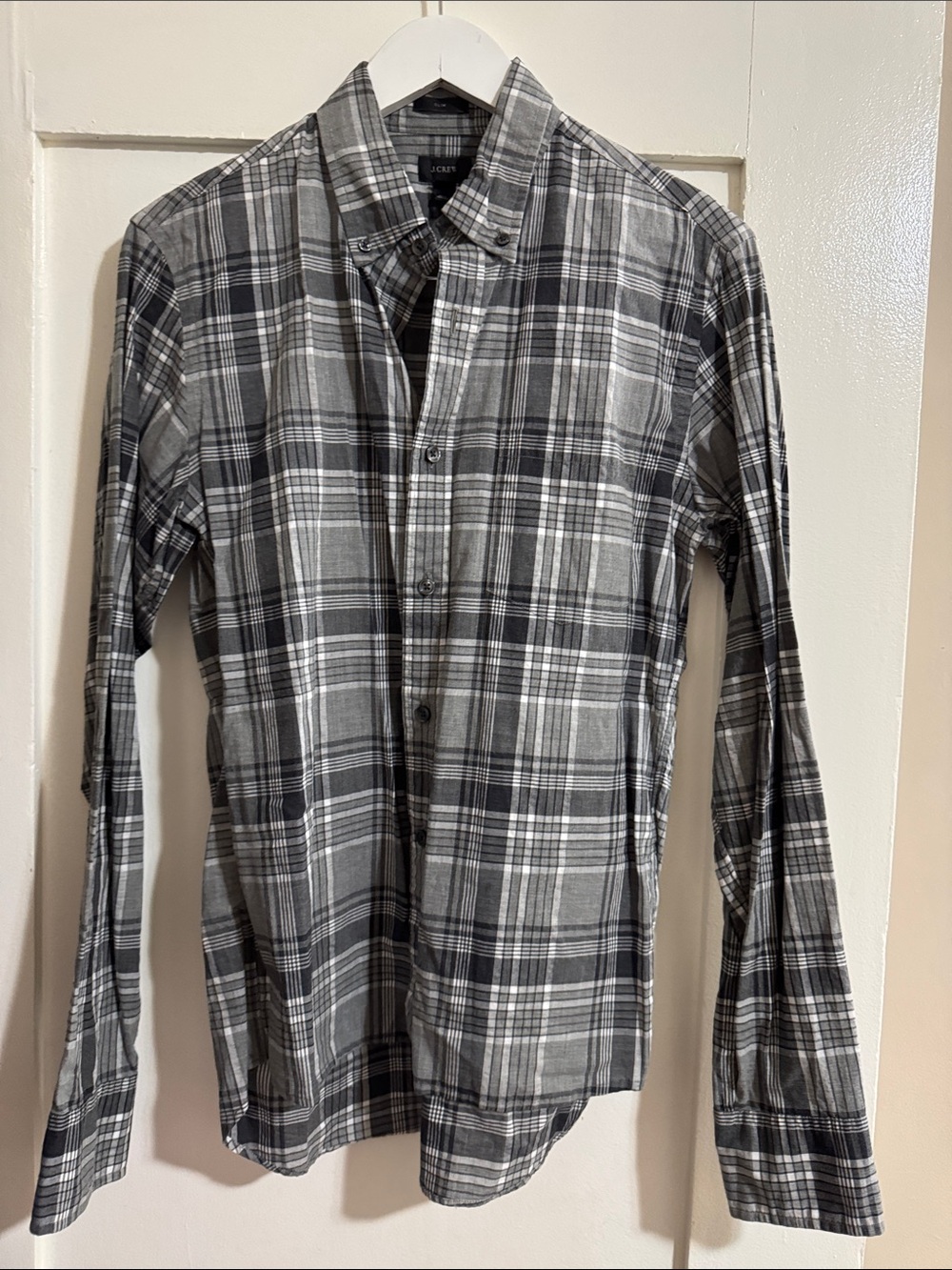 J. Crew Men's Gray and Black Plaid Button-Down Shirt Size Small